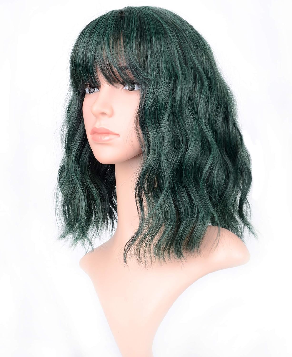 VCKOVCKO Short Wavy Wig With Air Bangs Women's Shoulder Length Synthetic Cosplay Pastel Bob Wig for Girl Colorful Costume Wigs (12"