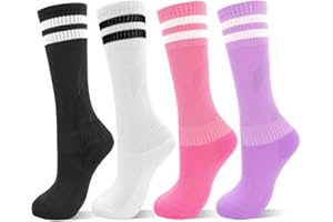 DECOVICI Kids Soccer Socks for Boys Girls 4 Pairs, Knee High Youth Socks Children Soft Strips Athletic Sock 3-13 Years