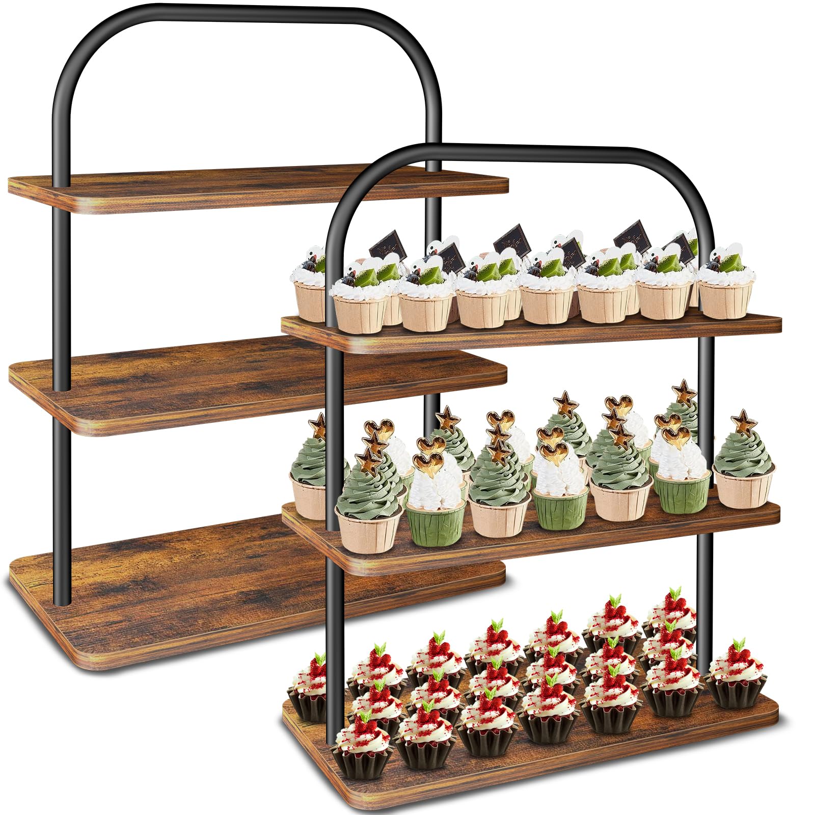 Photo 1 of Cupcake Stand for 50 Cupcakes, 2 PACK 3 Tier Wooden Metal Cupcake Stand Reusable Cupcake Display Stand Tiered Tray Stand Dessert Table Display Set Serving Trays for Party Rustic Farmhouse Vendor