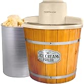 Nostalgia Electric Ice Cream Maker With 4 Qt Capacity- Old Fashioned Ice Cream Machine Makes Frozen Yogurt or Gelato in Minutes- Vintage Wooden Style Ice Cream Maker with Aluminum Canister- Light Wood