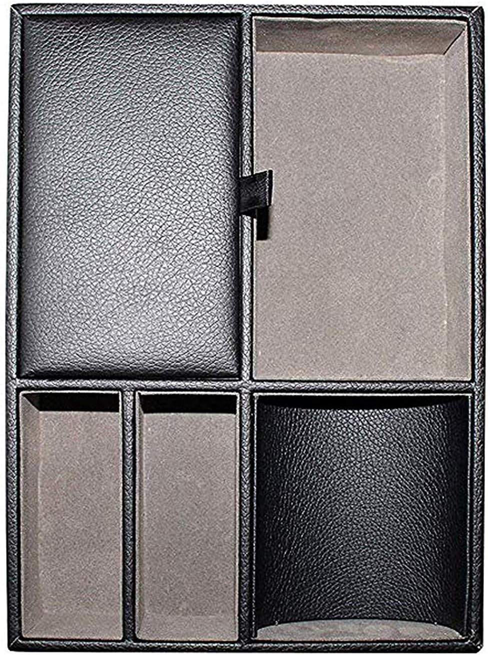 Belle Vous Black Faux Leather 5 Compartment Valet Dresser/Nightstand Organiser Tray, Desk Storage Box for Wallet Phone, Keys - Image 5
