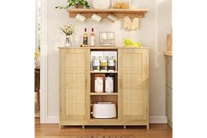 TEENFON Sideboard Buffet Cabinet with Storage, Storage Cabinet with 3 Adjustable Shelves & 2 Doors, Coffee Bar for Kitchen, Living Room, Entryway, Natural