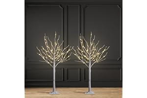 SPIRIT STAR CHRISTMAS CENTER 2 Pack 4FT Lighted Birch Tree 48 LED Artificial Tree for Decoration Inside and Outside, Home Patio Wedding Festival Christmas Decor, Warm White