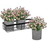 DILATATA Baby's Breath Artificial Flowers Table Centerpiece Decoration Potted Artificial Babys Breath Small Fake Plants for Shelf Desk Home Decor Fake Pink Babys Breath Flower with Vase