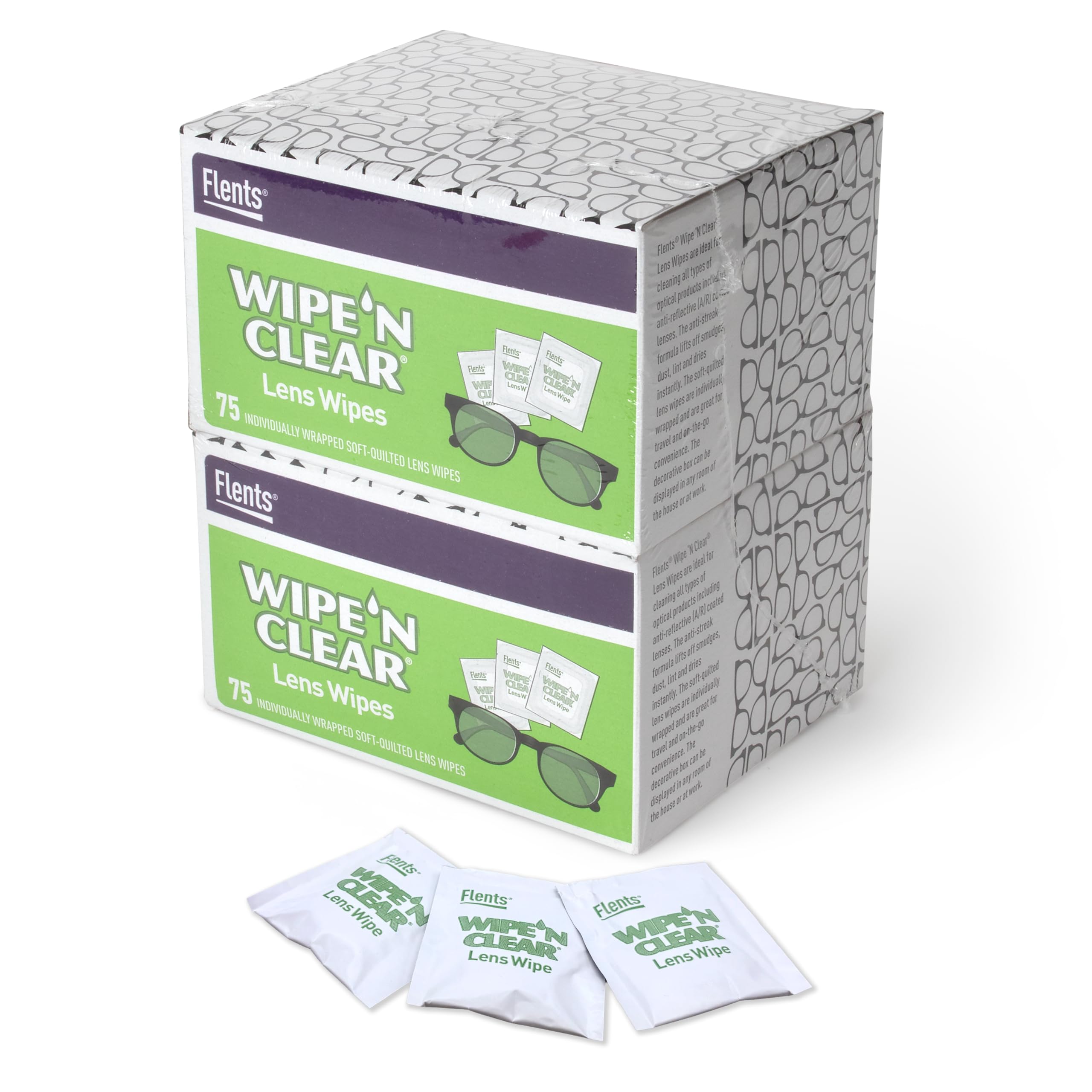 Flents Wipe'N Clear Lens Wipes AntiStreak Fast Drying, White, 150 Count