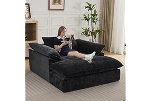 WUTUTUEE 69" Oversized Boneless Chaise Lounge Chair Indoor, No Assembly Dark Grey Lounge Couch, Chenille Upholstered Sofa Bed with Pocket Springs, Reading Chair with Ottoman for Living Room, Bedroom, Office