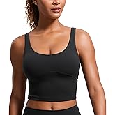 CRZ YOGA Womens Butterluxe U Back Longline Sports Bra - Padded Yoga Bra Cami Crop Top Workout Tank Top with Built in Bra