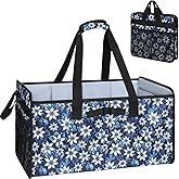 Muzale Extra Large Utility Tote Bag with Wire Frame Heavy Duty Grocery Bags Reusable Shopping Bags for Groceries with Handles Foldable XL Beach Bag for Travel Picnics Camping Car Trunk Organization