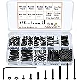 QOOSIKICC 615 Pcs M2 Screw Assortment, M2 Bolts and Nuts Kit, M2 Hex Socket Button Head Cap Screws and Nuts and Washers Set, Metric Machine Screw Assortment Kit, Small Black Assorted Screws Nuts