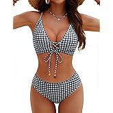 BMJL Women's Mid Waisted Bikini Set V Neck Curvy Bathing Suit Two Piece Supportive Modest Swim Suits 2026