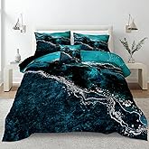 Black Marble Comforter Queen Turquoise Blue Bedding Set 3 Pcs Marble Stone Natural Theme Artwork Abstract Bedding Super Soft Cozy Black Comforter Set