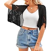 BB&KK Women's Summer Crochet Cardigans Hollow-Out Batwing Short Sleeve Lightweight Open Front Shrug Bolero Sweaters