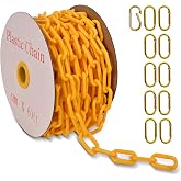 Ahniiqo 60 Feet Plastic Barrier Chain Yellow,1.5-Inch Link Diameter Safety Barrier Chain，Large Plastic Chain，6MM Plastic Barrier Chain，Plastic Chain Links