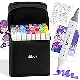 48 Colors Alcohol Markers Set: Dual Tip Art Marker for Adult Coloring Books Professional Permanent Blending Chisel&Fine Marker Pens Artist Sets for Drawing Painting Sketching Illustration Kids Gifts
