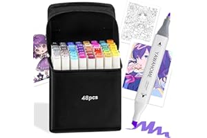 YAWAHOME 48 Colors Alcohol Markers Set: Dual Tip Art Marker for Adult Coloring Books Professional Permanent Blending Chisel&Fine Marker Pens Artist Sets for Drawing Painting Sketching Illustration Kids Gifts