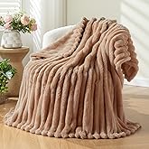 NEWCOSPLAY Super Soft Twin Blanket Taupe Premium Silky Flannel Fleece 3D Ribbed Jacquard Lightweight Bed Blanket All Season Use (Taupe Ribbed, Twin(60"x80"))