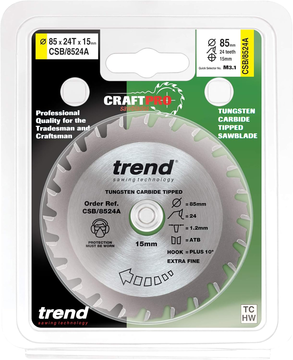 Trend Wood Circular Saw Blade, 85mm Diameter, 15mm Bore, 24 Teeth, 1.2mm Kerf, +14° Hook, TCT, Fine Finish, CSB/8524A - Image 3