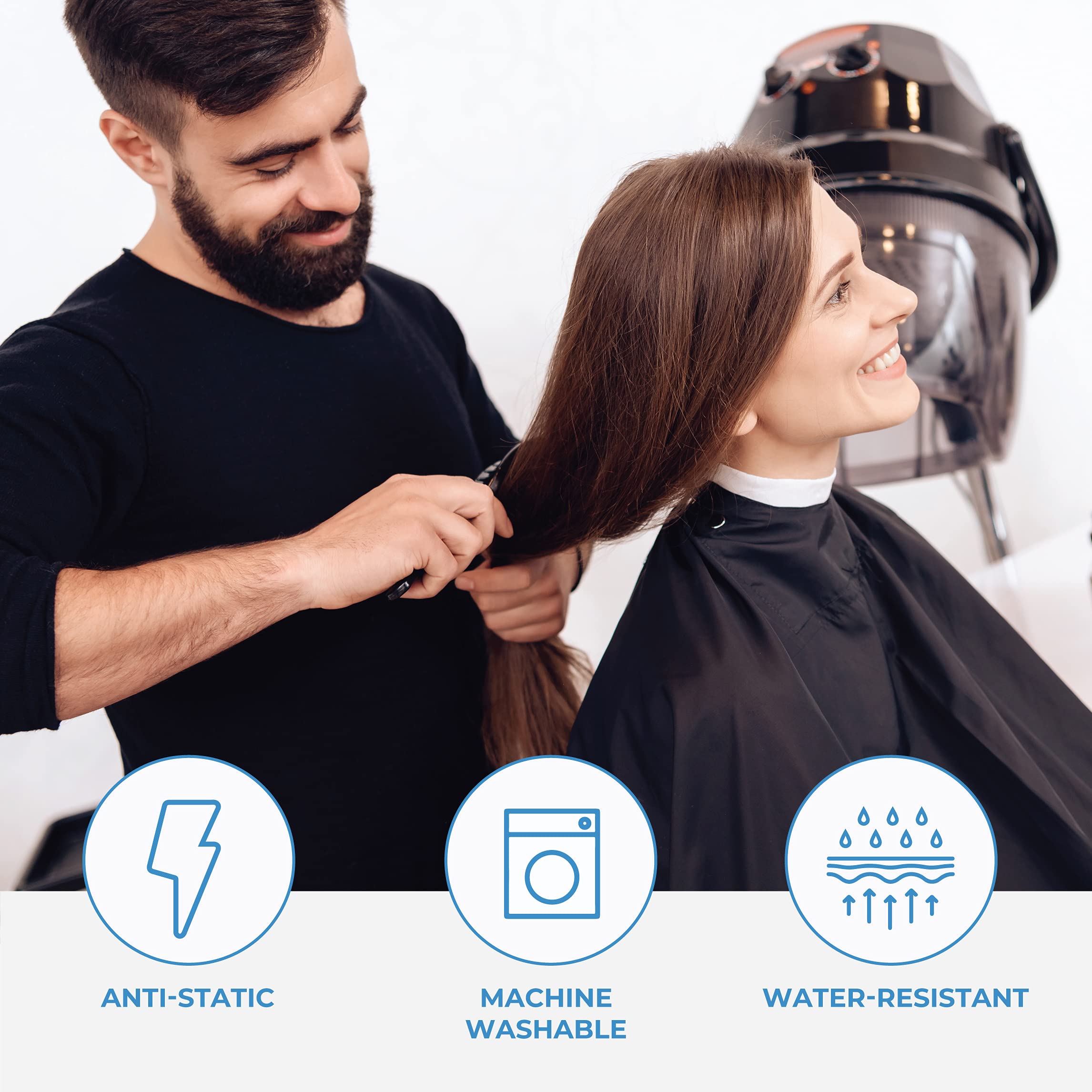 ForPro Professional Collection Poly Chemical Cape, Professional Hair Salon Styling Cape with Adjustable Snap Closure, Black, 58