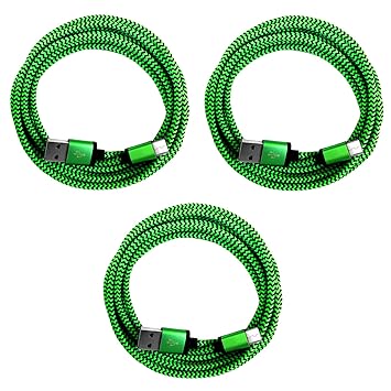 3X 3m [3-Pack] Premium Nylon USB-C Ladekabel Datenkabel Set für Handy Tablet Smartphone | grün