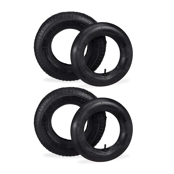 Relaxdays Schubkarrenreifen 4.00-8', Ersatzreifen mit Schlauch, Stollenprofil, 300kg, für Schubkarre, 400x100mm, schwarz