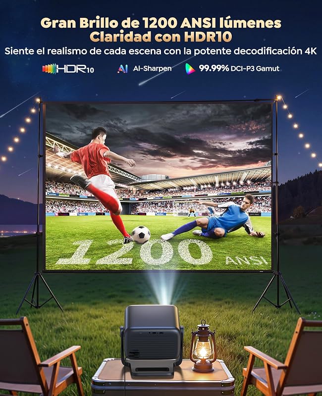 Proyector 4K【Google TV/30W Altavoz/360°Rotable】1200ANSI Proyector Portatil con oficial App,Voice Assistant,Auto Focus/Keystone,HDR10,1080P FHD WiFi Bluetooth Smart Projector para Cine en Casa/Exterior