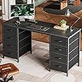 Huuger 55 Inch Computer Desk with 8 Fabric Drawers, Office Desk Work Desk for Home Office, Study, Gaming Desk with Drawers, Large Storage, Black