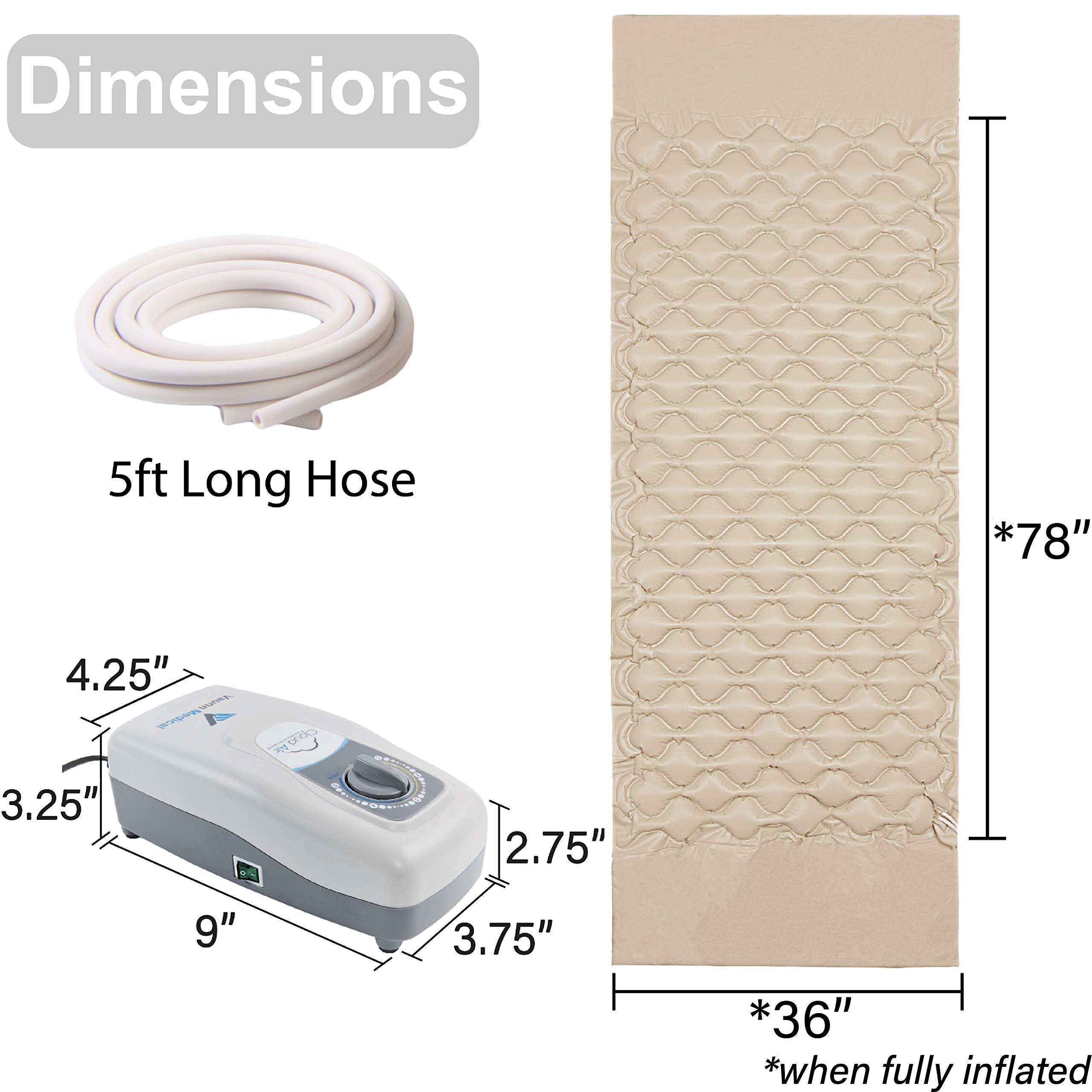 Vaunn Medical Cloud Air Whisper Quiet Alternating Air Pressure Mattress Topper with Pump Twin Size 36