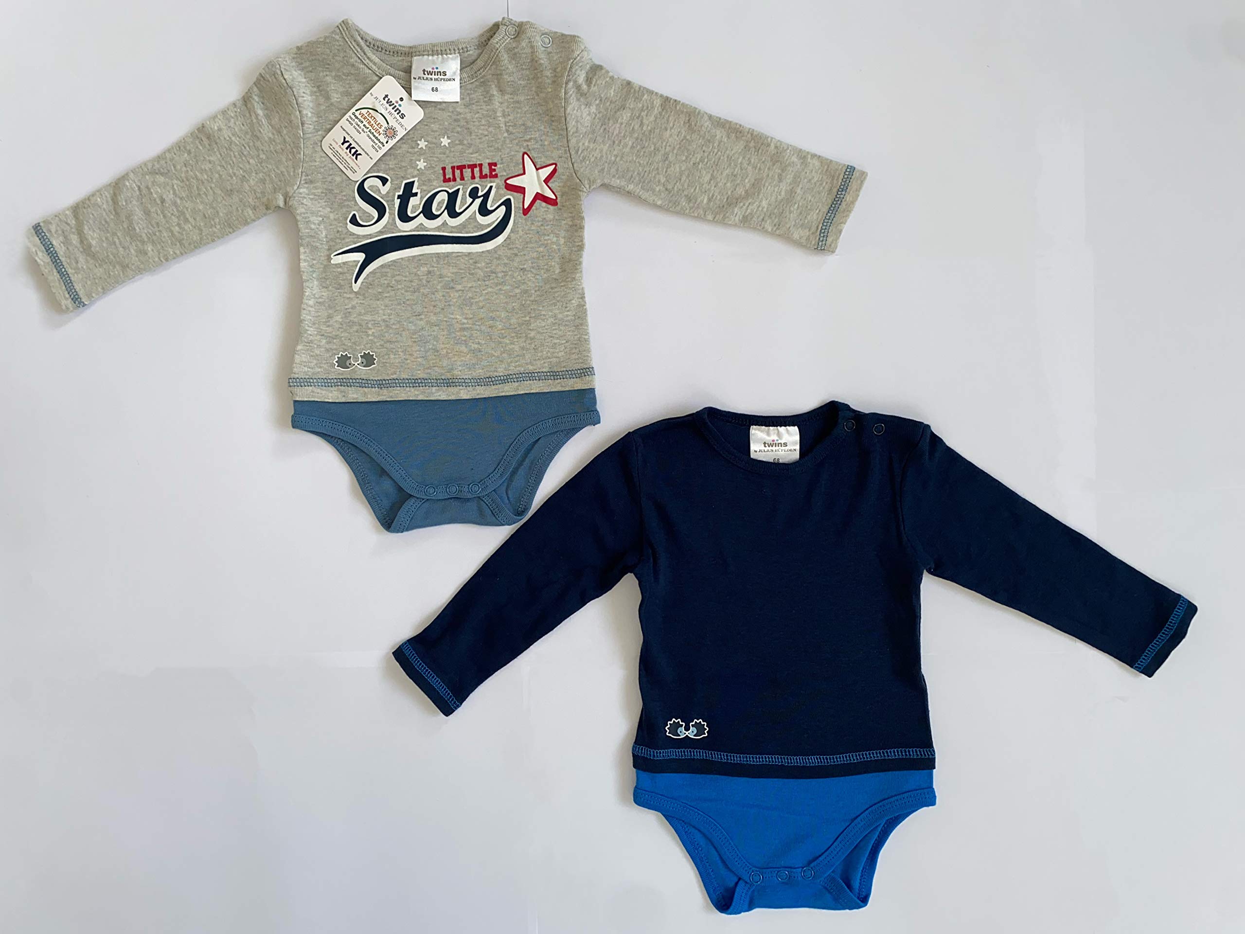 Twins Baby Boys Bodysuit "Littel Star" (Pack of 2) Blue (marine 3011) 5-6 Months (Manufacturer size: 68)