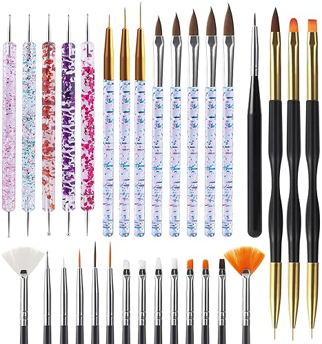 Nail Art & Polish - Artdone 31pcs Nail Art Brushes, Nail Art Tool Set, Dotting Tools, Dust Brush,Striping Brushes for Long Lines, Drawing Pen For Gel Polish Design supply