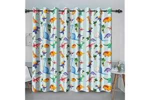 Baocicco Kids Dinosaur Blackout Curtains Cute Various Dinosaur Patterns Print Window Drapes for Boys Girls Bedroom Living Room Funny Cartoon Dinosaur Grommets Curtain Home Decor 2 Panels 26x63 Inch