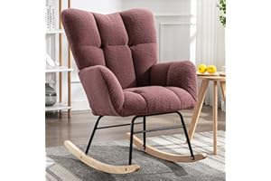 KINFFICT Nursery Rocking Chair, Teddy Velvet Upholstered Glider Rocker Rocking Accent Chair with High Backrest, Mid Century Modern Armchair Comfy Side Chair for Living Room Bedroom Offices