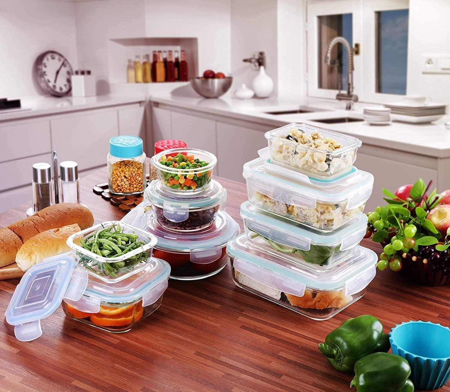 KICHLY Glass meal prep containers, Set of 18 pcs (9 Containers and 9 Lids) - Image 5