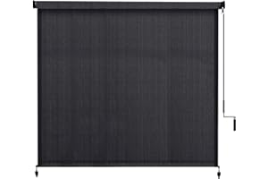 VOXBIN Outdoor Cordless Roller Shade 9' W X 8' H with Spliced Design, 220GSM Roll Up Blinds Shade for Patio, Yard, Deck and Porch, Graphite