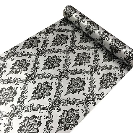 Lovefaye Retro Black Damask Contact Paper Self Adhesive Shelf