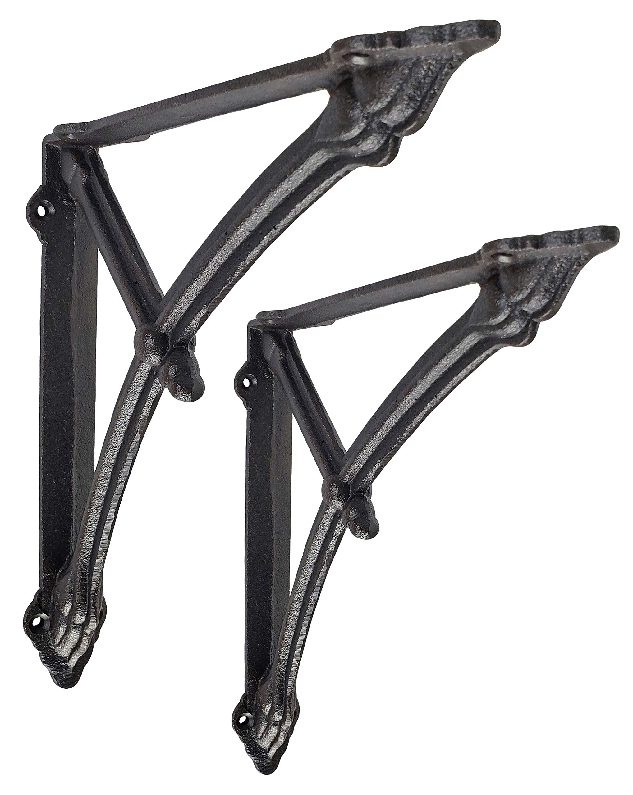 Photo 1 of NACH Decorative Shelf Brackets, 2 Pack of 9.1 x 1.5 x 9.1 inch, Black Cast Iron Wall Shelf Brackets - Metal Brackets for Shelves - Half Round Support Arm Brackets