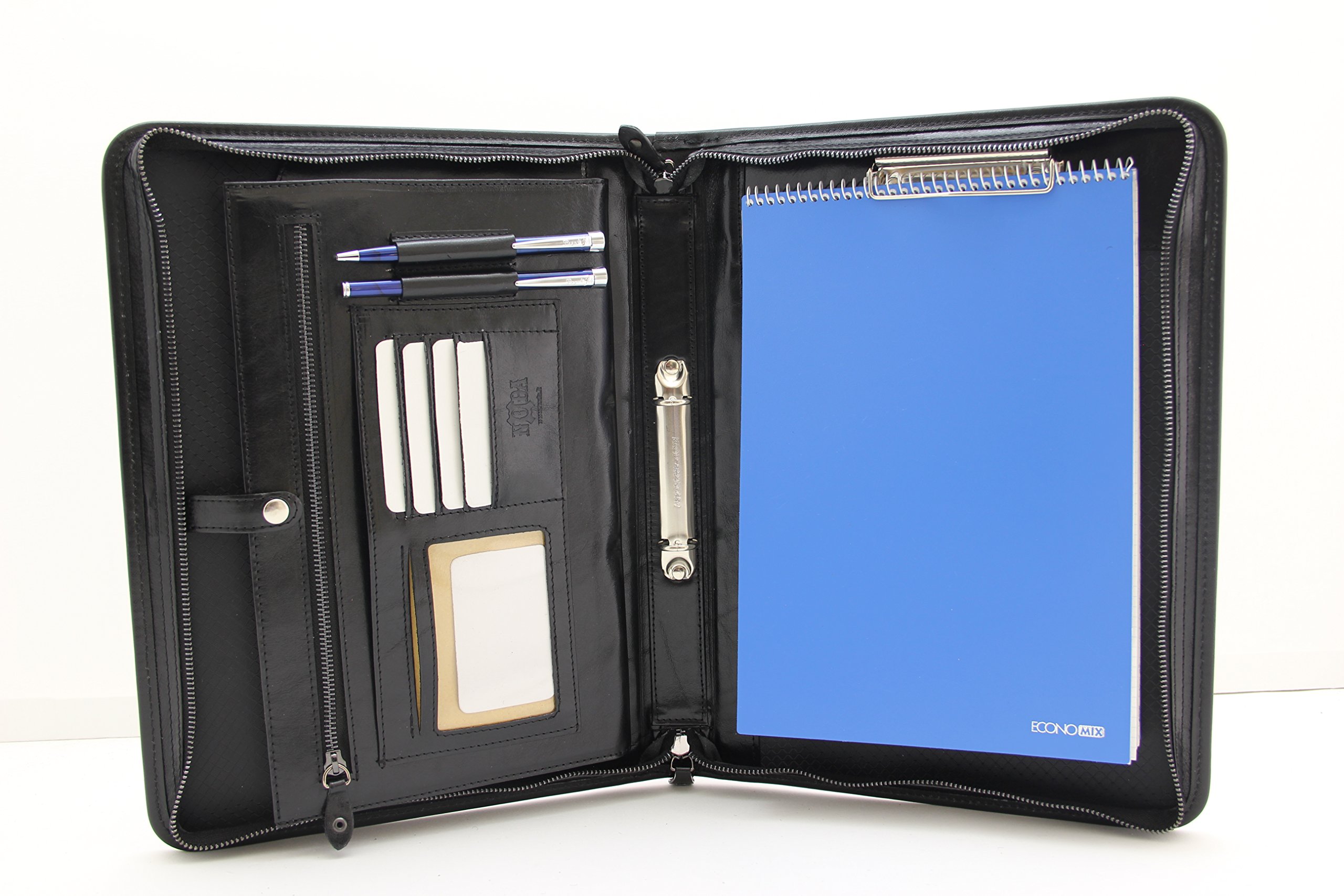 Conference Folder A4,Italian Leather Folder,Ring Binder A4,Clipboard with Handle (Black)