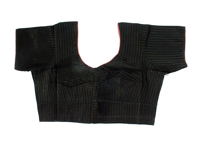 DCM round neck readymade short sleeve non padded cotton blouse stripe black