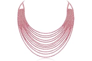 Flyonce Multi Layered Chunky Collar Necklace, Glitter Bling Rhinestone Waterfall Multi-Strand Chains Fringe Statement Bib Nec