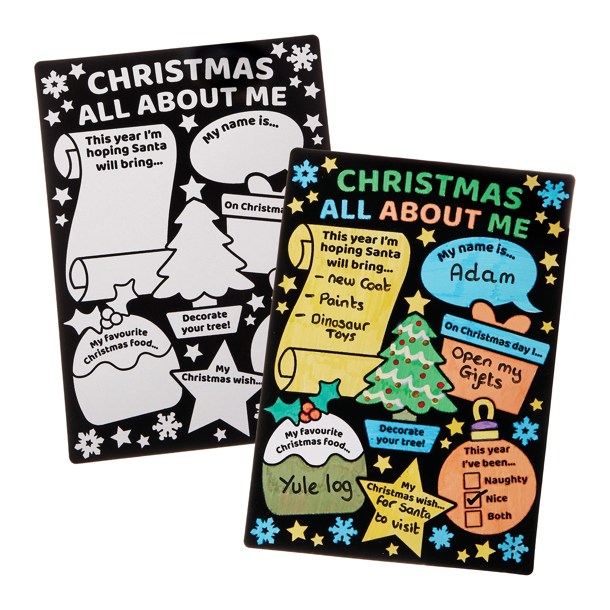 Baker Ross FN316 Christmas All About Me Fuzzy Art Posters - Pack of 8, Christmas Arts and Crafts, Christmas School Supplies