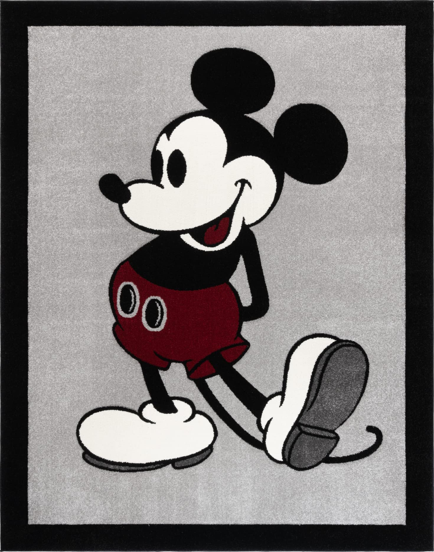 Gertmenian Disney Mickey Mouse Rug, Textured Floor Mat, Home Décor for Living Room Dining Room Playroom Study Area, 5x7 Standard, Gray Black Border Retro Classic, 34363