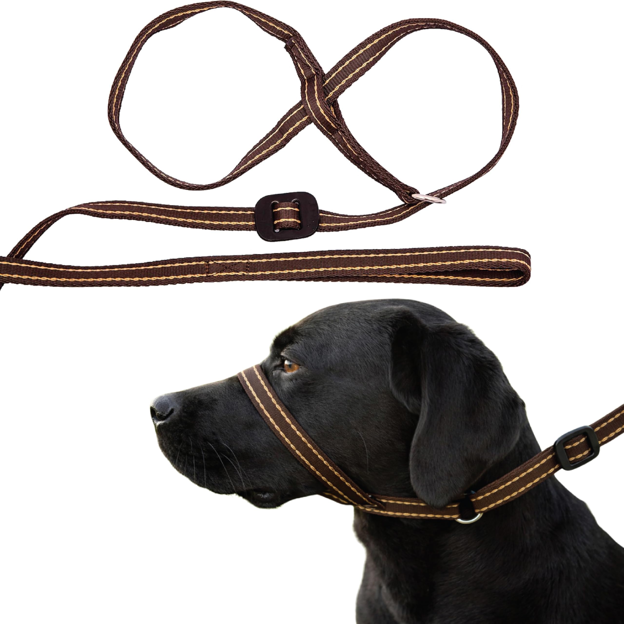 Gencon - All-in-One Anti Pull Dog Lead and Headcollar - Trainer Approved - Figure of 8 Dog Lead with Soft Loop Handle, Gentle Control - Left Hand - Washable - UK Made - Coffee/Cream