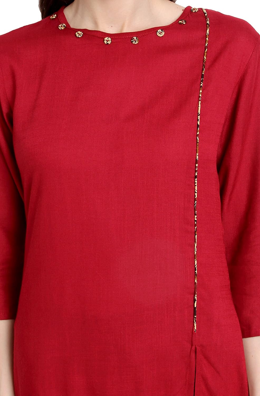 janasya women's maroon rayon a-line plain kurta with pant