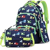 mygreen 3-in-1 Kids Backpack Set with Lunch Box &amp; Pencil Case Truck Green | For Boys Girls 3-8Y, Water Resistant, Reflective Strips, School Daycare Picnic Outdoor Travel, 3pcs kids school backpack set