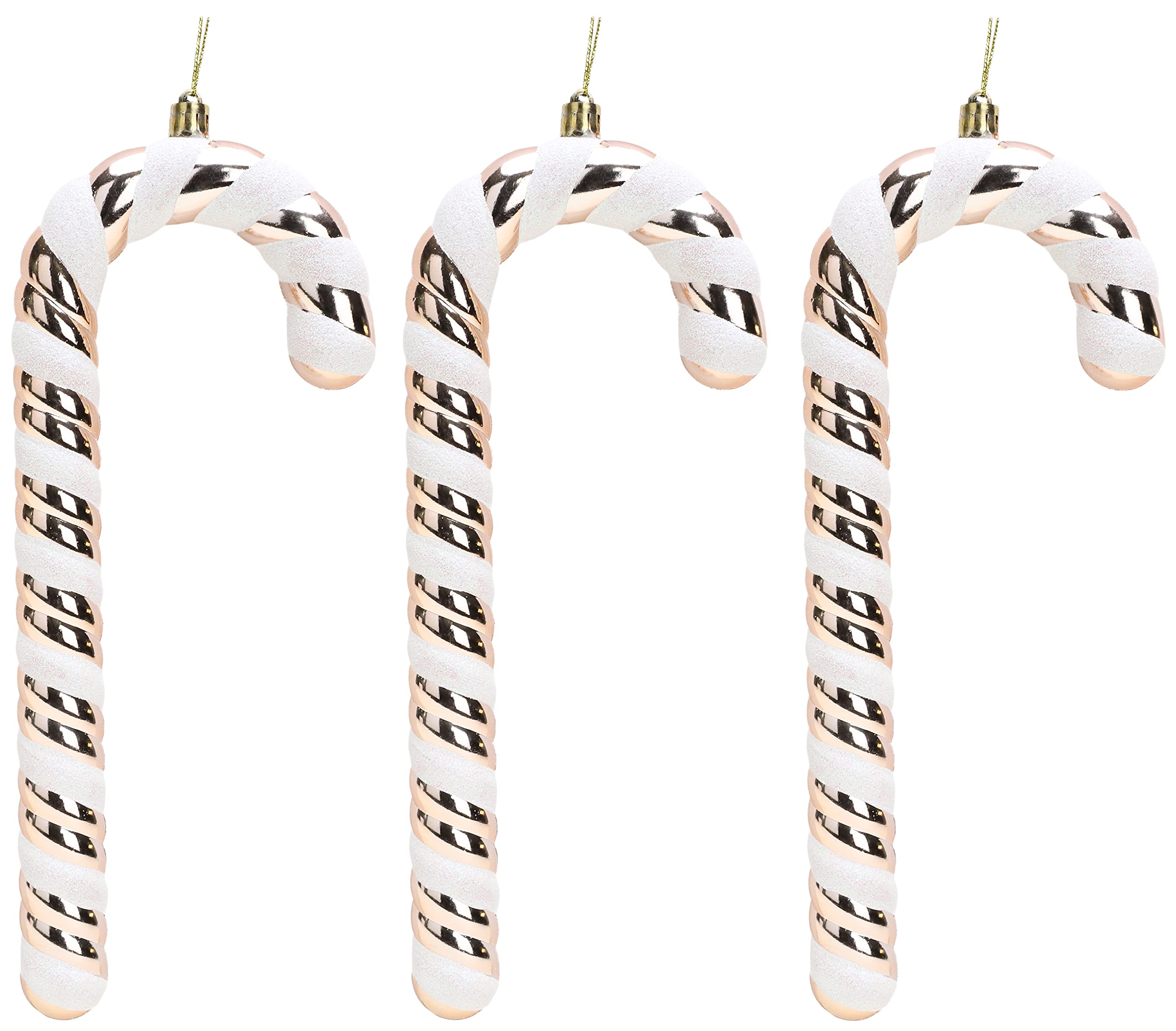 Christmas Concepts® Pack of 3–250mm (10") Extra Large Candy Cane Baubles – Shiny & Glitter Decorated – Christmas Decorations (Rose Gold)