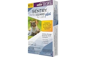 SENTRY Fiproguard Plus Flea and Tick Topical for Cats, 1.5 lbs and Over, 6 Month Supply