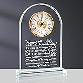 QIANCHANG 25th Wedding Anniversary Crystal Quartz Clock Gifts for Parents, 25 Years Silver for Couple, Happy 25th Anniversary Decoration Gift for Her Him