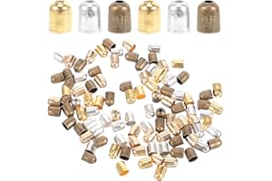 Heallily 150pcs Metal Cord End Cap for Jewelry Making Endcap Leather Ends Caps for DIY Art Crafts Tassel Necklace Making Mixed Color 8x9mm