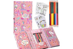 Unicorn Coloring Book Set with Coloring Pages & Colored Pencils, Art Supplies for Kids Ages 4-6-8, Arts Crafts Travel Colorin