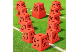 Motionchic Set of 11 Football Field Yard Line Markers Orange High Visibility Stackable Portable 4 Sided Field Yardage Markers for Football Training