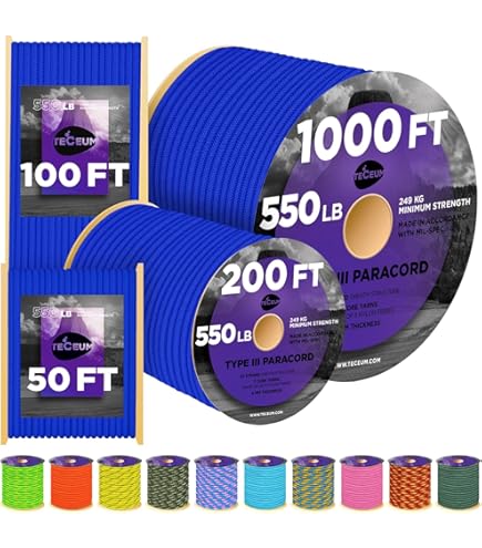 TECEUM Paracord Type III 550 Black - 4mm U2013 Tactical Rope MIL Spec Outdoor Para Cord Camping Hiking Fishing Gear And Equipment Edc Parachute Cord Strong Survival Utility Rope 016
